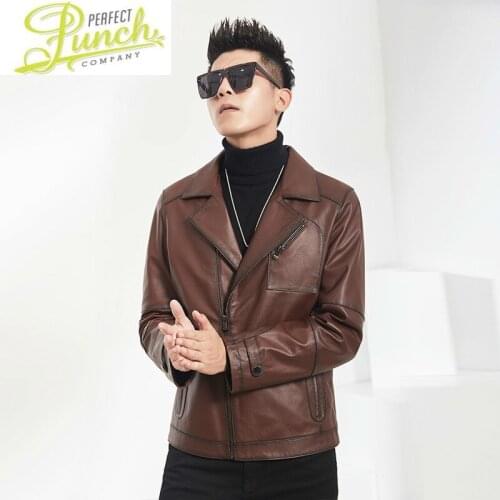 Spring 2021 Real Leather Autumn Cow Jacket Motorcycle Brown Coat Men Casual Chaqueta Cuero Hombre MQ4714 Pph510