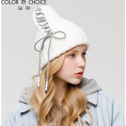 Girls Knitted Wool Cap Children Fashion Bandage Decorative Knitted Cap Students Warm Ear Protection Street Hats B-8744