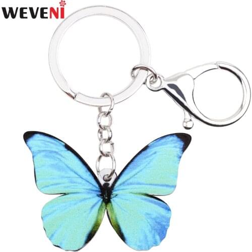WEVENI Acrylic Morpho Menelaus Butterfly Key Chain Key Ring Handbag Charm Keychain Accessories Fashion Animal Jewelry For Women