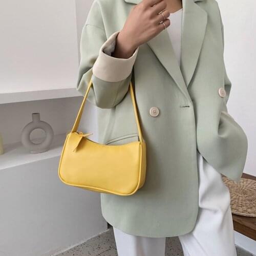 Ladies Soft PU Leather Underarm Bag Solid Color Fashion Women Vintage Handbags Popular Simple Female Daily Bag