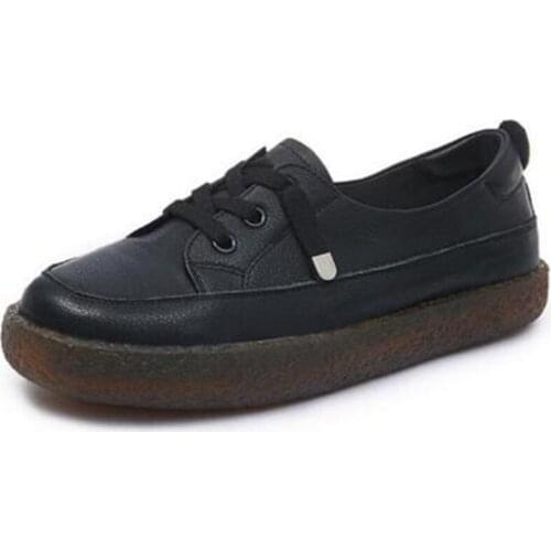 New Lace-up Autumn Shoes Woman Casual Sneakers Flat Shoes Soft Bottom Comfort Non-slip Wear Genuine Leather Shoes Women Flats
