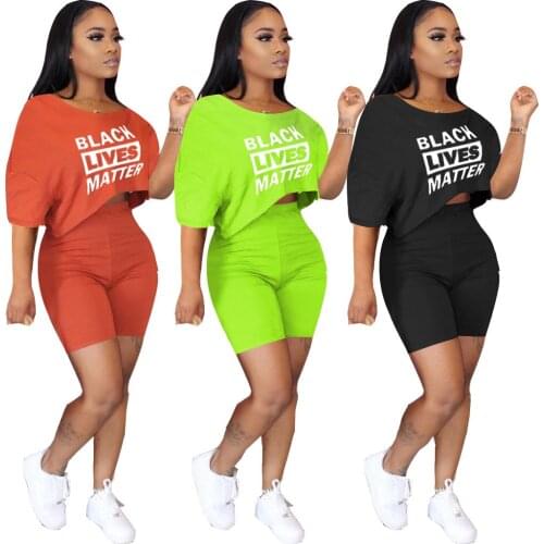 Letters Print Two Pieces Set Woman Half Sleeve T Shirt+ Skinny Mini Tight Shorts Sporting Outfuits 2 Piece Suit For Women