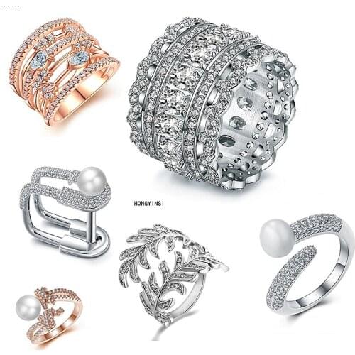 Fashion Zircon Stone Finger Ring Multi Layers Nail Pearl Design Bowknot Leaf Cuff Ring For Women Party Jewelry