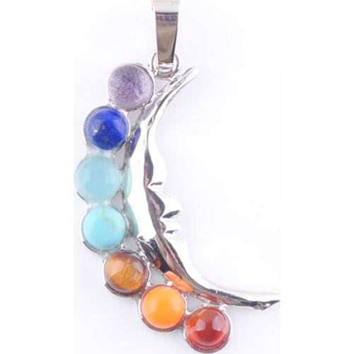 10Pcs Jewelry Multicolor Natural Gem Stone Crescent Art Healing Reiki Chakra Pendant Charm Bead for Necklace QN3273