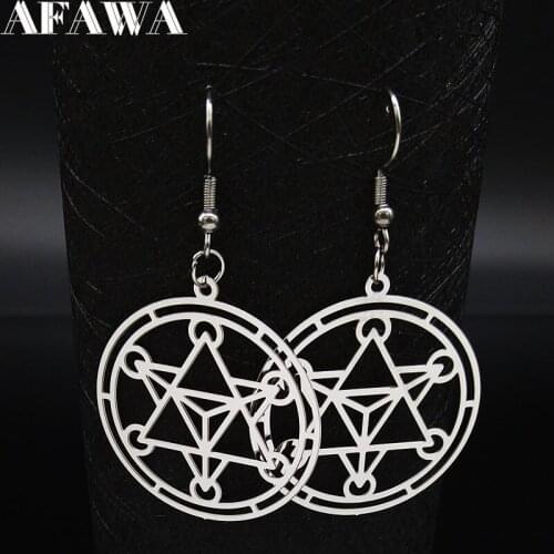 Fashion Stainless Steel Round Merkaba Meditation Earring Hollow Silver Color Drop Earrings Jewelry pendientes mujer E1530S02