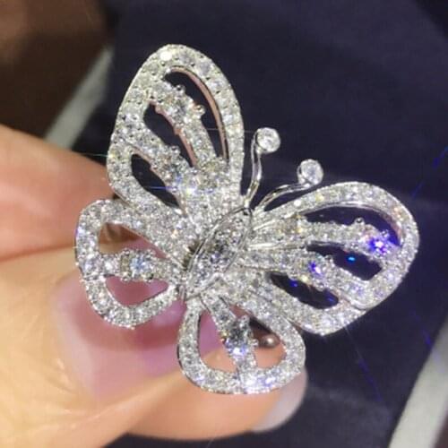 2021 New Design Luxury Shiny Big Rhinestone Zircon Butterfly Engagement Ring for Women Wedding Jewelry Hand Accessories