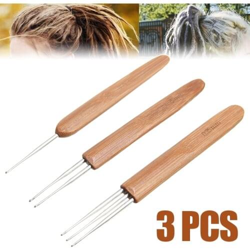 3pcs/set Durable 0.75mm Bamboo Crochet Dreadlock Hook Needle Dread Tool Braiding Hair Dreadlock Needle Tool