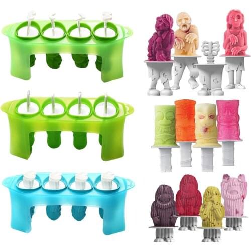 4 Cells Flexible Silicone Ice Cream Mold With Sticks Popsicle Molds DIY Homemade Dessert Freezer Fruit Juice Ice Pang Maker Mold