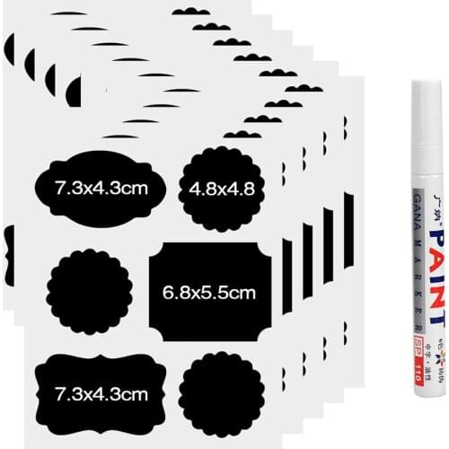 60 Stickers / Pack of Blackboard Stickers with 1 Piece of White Chalk Marker for