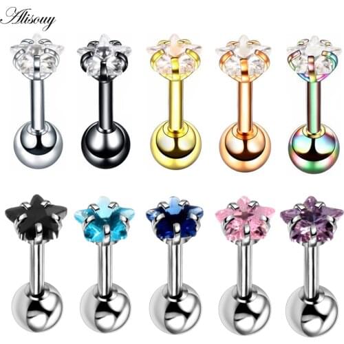 Alisouy 2pcs Star Prong set Zircon Ear Cartilage Piercing Tragus Helix Studs Piercing Body Jewelry 16g Stianless Steel Earrings