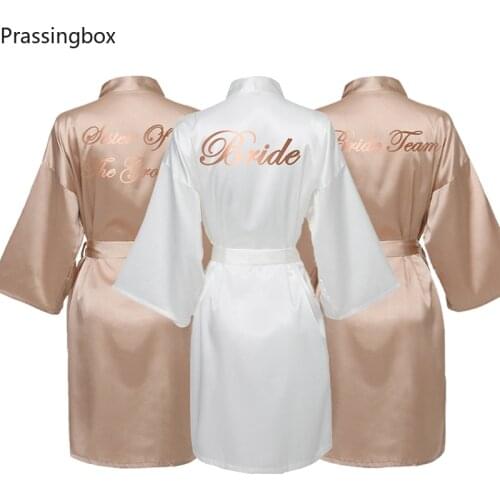 Satin Silk Robes for Women Wedding Robe Bride Bridesmaid Dressing Gown Bridesmaid Rose Gold Letter Print Robe