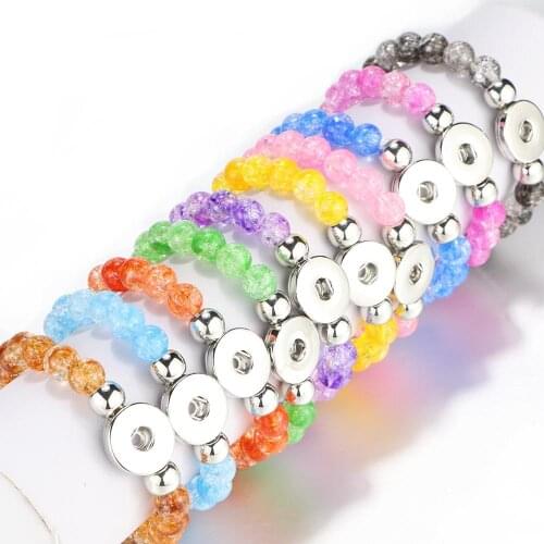 New Snap Jewelry Elastic Colorful Beaded Snap Bracelets Fit 18mm Snap Button Jewelry Imitation Pearl Beads Charm Bracelet