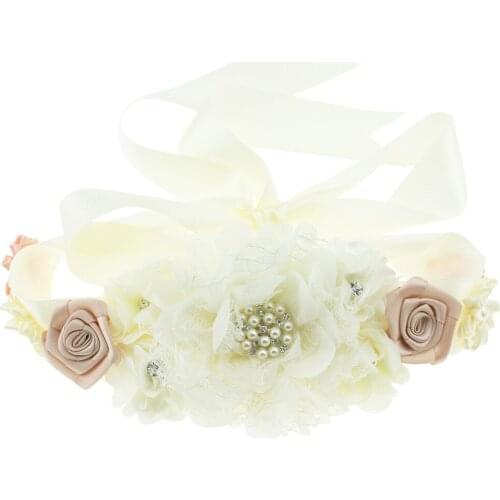 Boutique Pearl Rhinestone Polygonal Flowers Sash Fashion Handmade Floral Maternity Belt Adjustable Waistband Clothing Ornaments