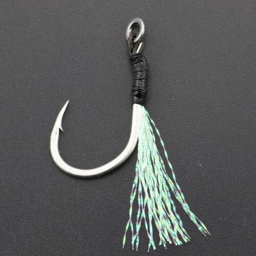 CASTFUN 2 Bags 4pcs/Bag Casting Jig Hook Single Hook Assist Hook Slow Jigging Fall Fishing High Carbon Steel With Feather