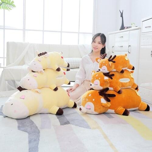 Cute Lying Posture Sika Deer Plush Toys Donkey Cotton Pillow Hand Cover with Warmer Hand Home Decoration Birthday Gift
