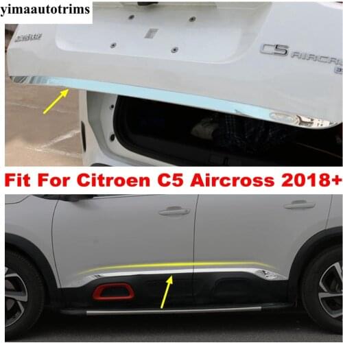 Car Side Body Decor Strip / Rear Tailgate Door Bottom Cover Trim Stainless Steel Accessories For Citroen C5 Aircross 2018 - 2021