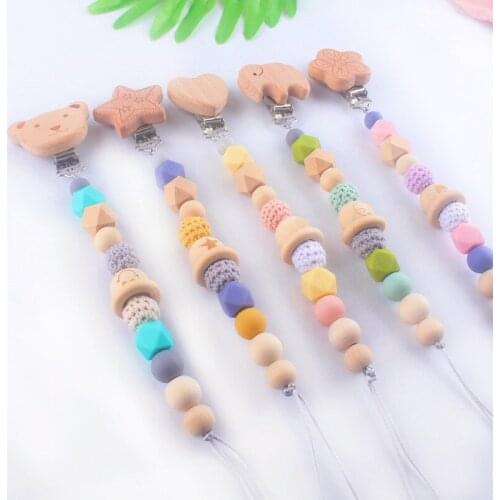 Baby Pacifier Clip Holder Soother Teething Dummy Silicone Teether For Teeth Babies Accessories Newborn Wooden Teething Chains