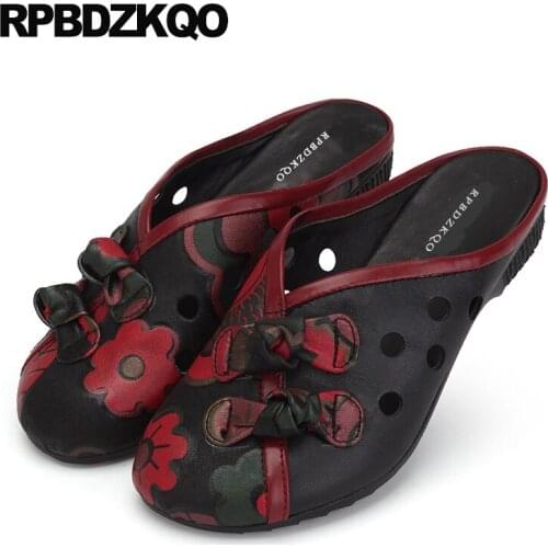 Slippers Ladies Flower Bow Bowtie Sandals Mules Closed Toe Ethnic Soft Women Shoes 2018 Spring Floral Print Flat Slip On Slides