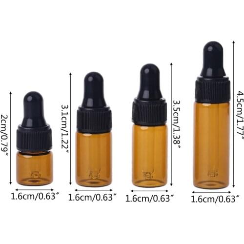 10pcs Amber Glass Dropper Bottles With Black Cap for essential Oil Perfume Sample Bottle Aromatherapy 2XPB