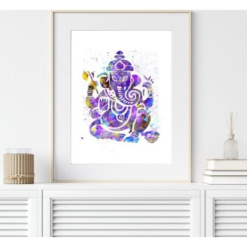Ganesh Indian God Watercolor Yoga Poster Spiritual Wall Art Canvas Painting Meditation Print Decorative Picture Zen Home Decor