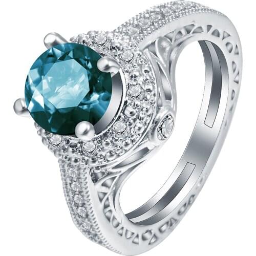 Hainon Wedding Ring Vintage Blue Cubic Zircon Elegant Silver Color Women Rings Simple Design Engagement Rings Jewelry