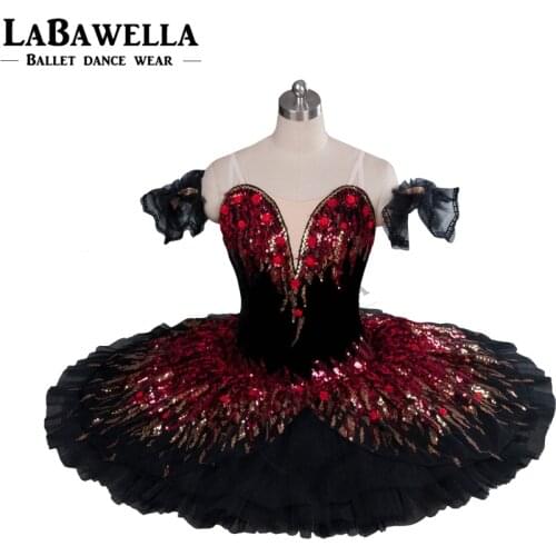 Spanish Professional Ballet Tutus Pancake Performance Tutu Black Swan Ballerina Stage costume Classical Adults KidsBT9045B
