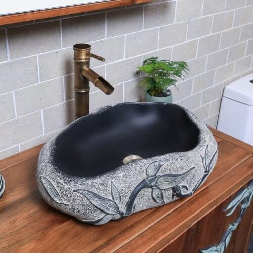 Chinese imitation stone basin sink bathroom toilet creative art shaped above counter basin mini small wash basin lw01016437
