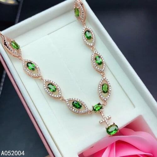 KJJEAXCMY Fine Jewelry 925 Sterling Silver inlaid Natural gemstone diopside Female Pendant Necklace chain popular Support test