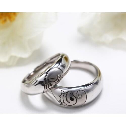 Simple Lovely Ghost Heart-shaped Couple Ring True Love Commitment Ring Man Women Halloween Proposal Wedding Jewelry Lover Gift