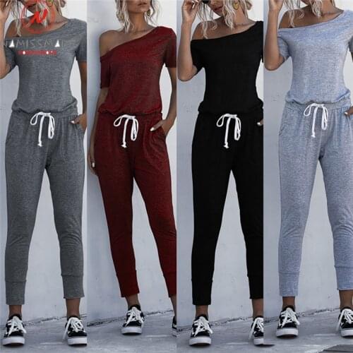 Fashion Women Summer Casual Jumpsuits Drawstring Design Pockets Decor O-Neck Short Sleeve Mid Waist Solid Color Slim Jumpsuits