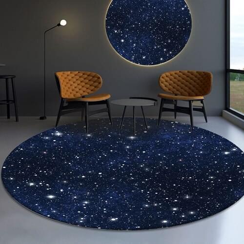 Beautiful Starry Sky Geometry Sunflower Non-slip Round Rug Floor Mat Bedroom Living Room Home Decoration