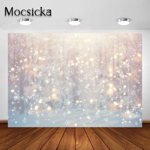Mocsicka Winter Wonderland Birthday Party Photography Backdrop Glitter Bokeh Christmas Snowflake Portrait Photoshoot Background