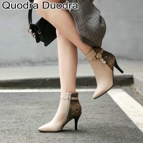 Fashion Women boots new winter thin high heels pointed toe woman boots zipper Simple all-match ankle boots Serpentine print 46