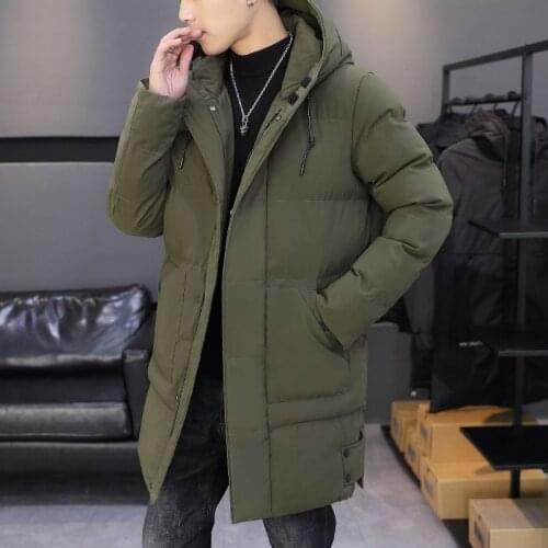 Men Thicken Hooded Parkas New Fashion Button Mens Parka Outwear Winter Warm Outdoor Coats Casual Solid Color Trendy Mens Coat