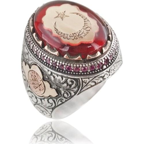 High Quality Original Hot Sale Rings Antique Muslim 925 Silver Turkish Moon Star Men Ring Vintage Jewelry Ottman Ring for man