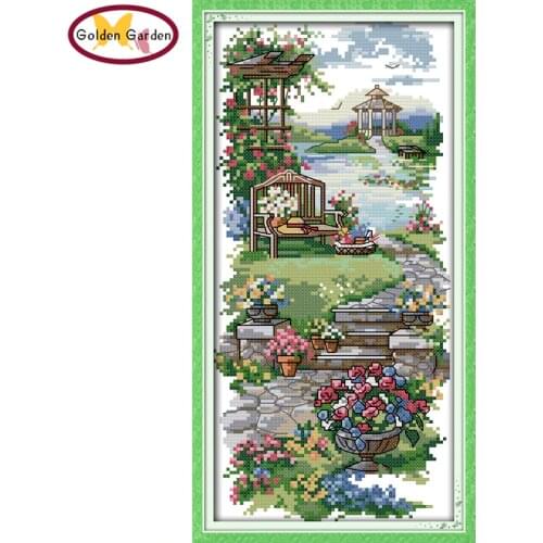 GG A Tranquil Path Stamped Cross Stitch Pattern DIY Kit Needlework Embroidery Set Chinese Joy Sunday Cross Stitch for Home Decor