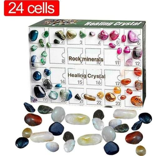 24 Grid Healing Crystal Natural Gemstone Set Advent Crystal Stone Collection Kit Ornaments Accessory Home Decoration Kids Gift