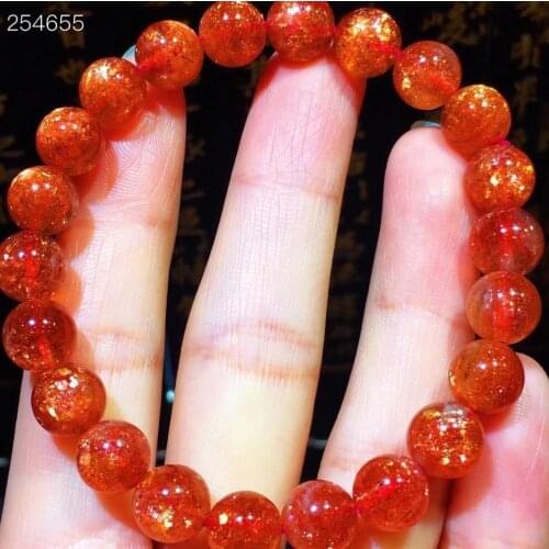 Genuine Natural Gold Strawberry Quartz Orange Sunstone Clear Round Beads Bracelet 8.5mm Crystal Women Men AAAAAA