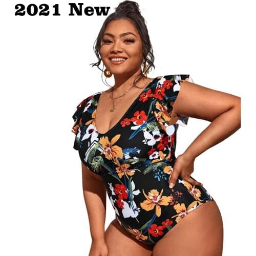2021 New Women Plus size Swimsuit One Piece Swimwear Large Big Plussize Floral Swimming Bathing Suits Beachwear Wear For Female