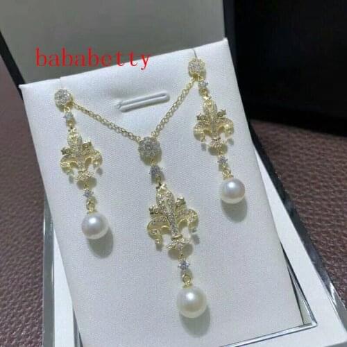 New beautiful natural 10MM shell pearl earrings pendant 925 sterling silver sets