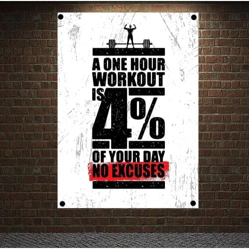 A ONE HOUR WORKOUT IS 4% OF YOUR ADY NO EXCUSES, Motivational Workout Posters Banners Flags Wall Art Canvas Painting Gym Decor
