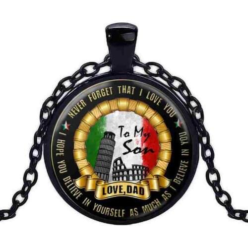 To My Son necklaces & pendants black Chain Crystal cabochon statement necklace Love Dad necklace Birthday gift