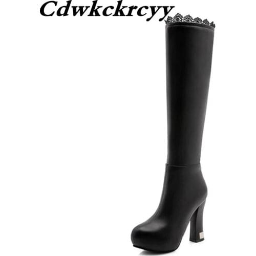 Promotional products winter New style sexy Lace High-heeled Lean leg Women Boots white High cylinder Chivalry boots size 34-43