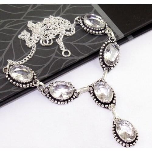 White Topa Necklace Silver Overlay over Copper , 48.5 cm, N0206