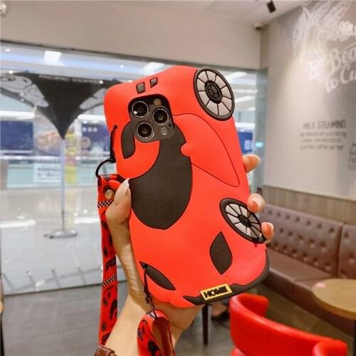 For iPhone 12 3D Silicone Cover on For i Phone Case 13 12 11 Pro 7 8 6 6S Plus XR XS Max SE Cases Mini Sports Car Lanyard Bags