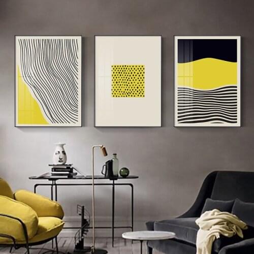 Nordic Abstract Geometry Line Red Yellow Marble Art Canvas Posters and Prints Wall Pictures For Living Room Room Decor Painting