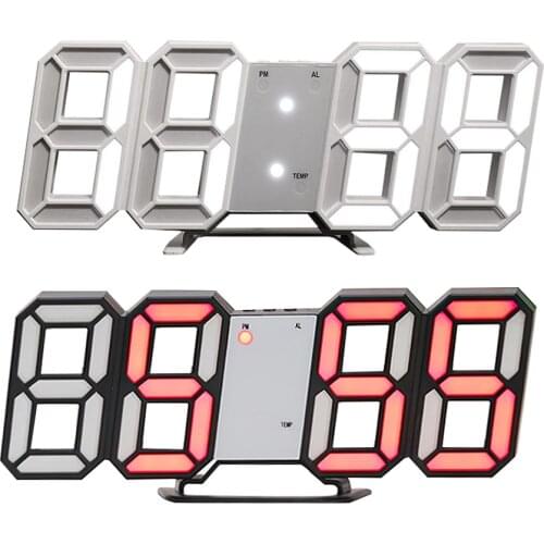 3D LED Digital Wall Clock Modern Design Decorative Stand Hanging Watches Table Alarm Clocks Desktop Nightlight for Living Room