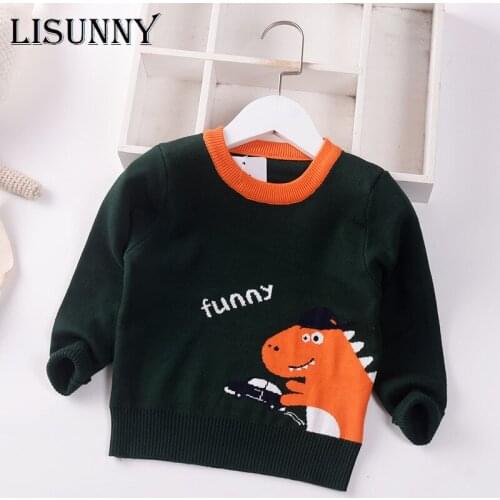 2021 New Autumn Winter Baby Boys Sweater Jumper Cartoon Dinosaur Children Sweaters Toddler Pullover Kids Clothes 1-7y COTTON
