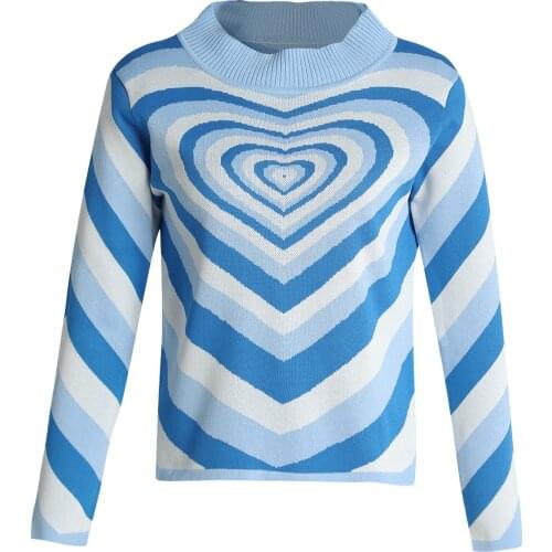 Autumn Women Clothes Turtle Neck Long sleeve sweaters Heart Print Polyester Pullover Casual Tops