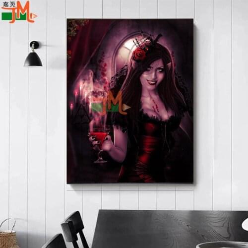Vampire Woman 5D Diy New Arrivals Diamond Painting Red Wine Skull Handmade Gift Diamond Embroidery Fairy Mosaic Home Decoration
